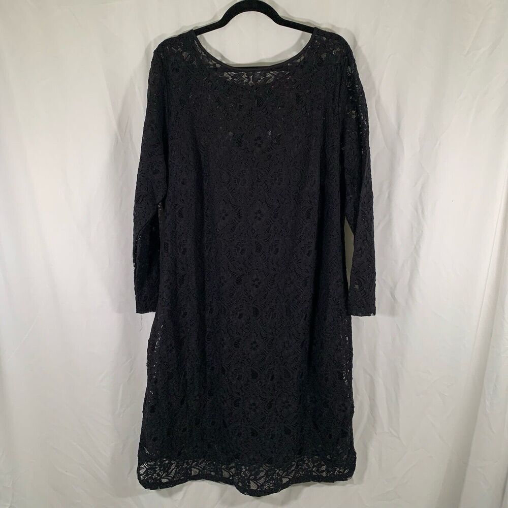Jessica London Midi Dress Women's 20 Black Lace Long Sleeve Round Neck New